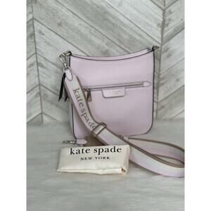 Kate Spade Hudson Pebbled Leather Messenger Crossbody Bag Pink w Logo Strap NWT